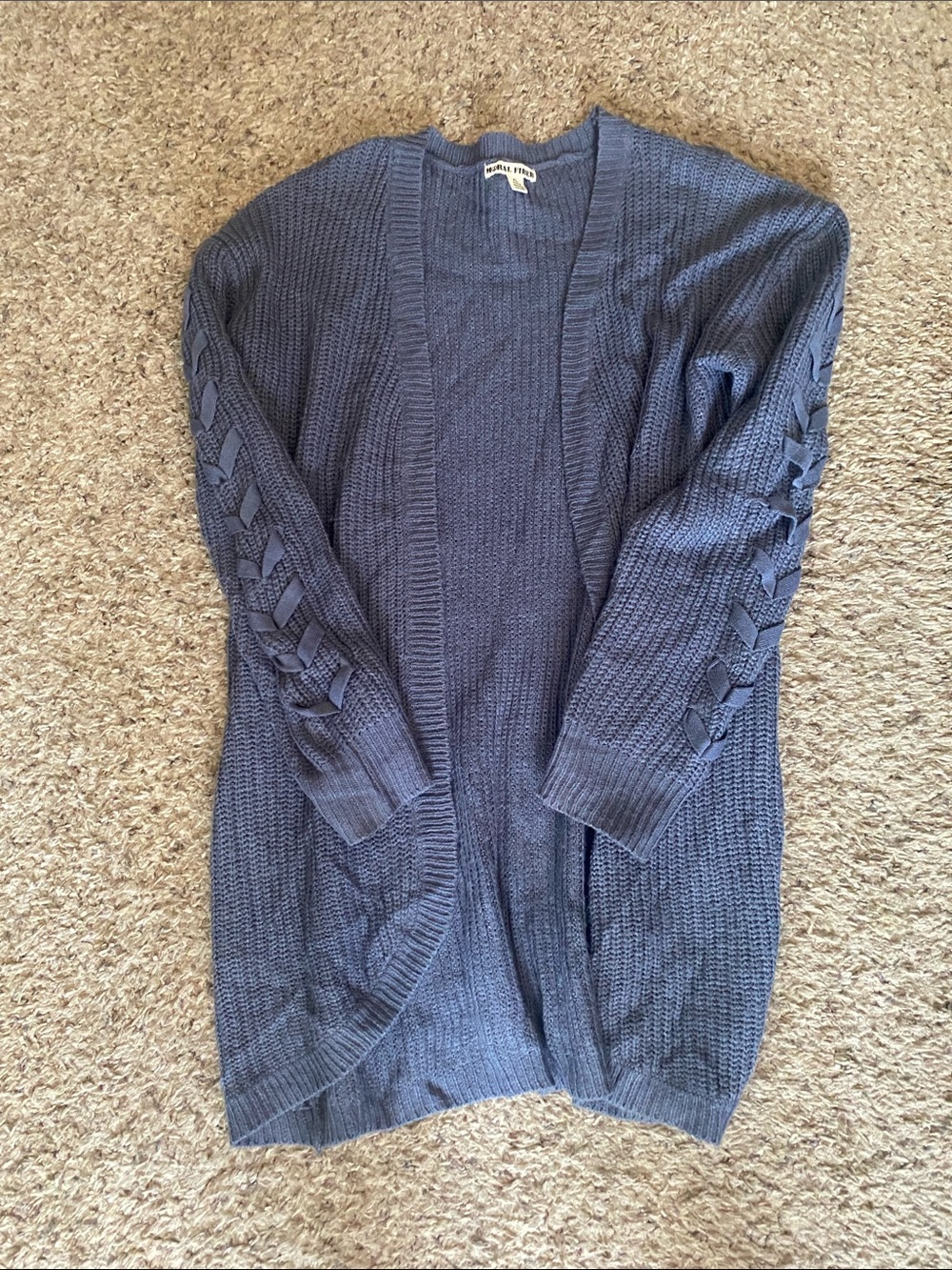 Moral Fiber Open-Front Cable Detail Cardigan - Blue